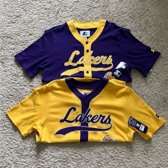 Lot of 2: Starter Retro Vintage Los Angeles Lakers Baseball Jersey - Picture 1 of 9